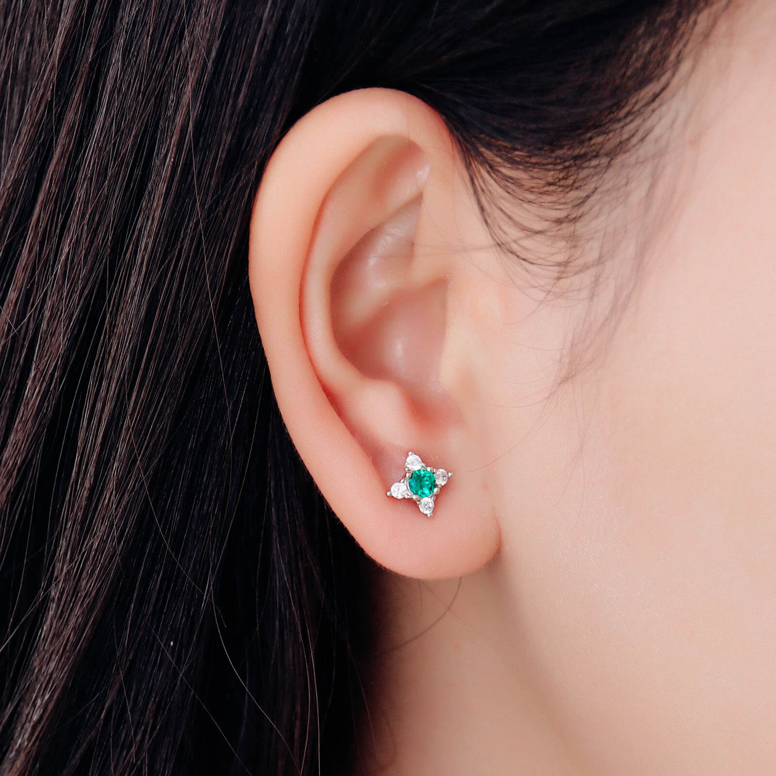 Flower Lab Created Emerald Gold Vermeil Earrings model