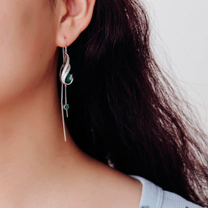 Peacock Tassel Lab Created Emerald Earrings in Sterling Silver model