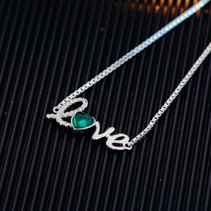 Love Pendant Lab Created Emerald Bracelet in Sterling Silver pendant