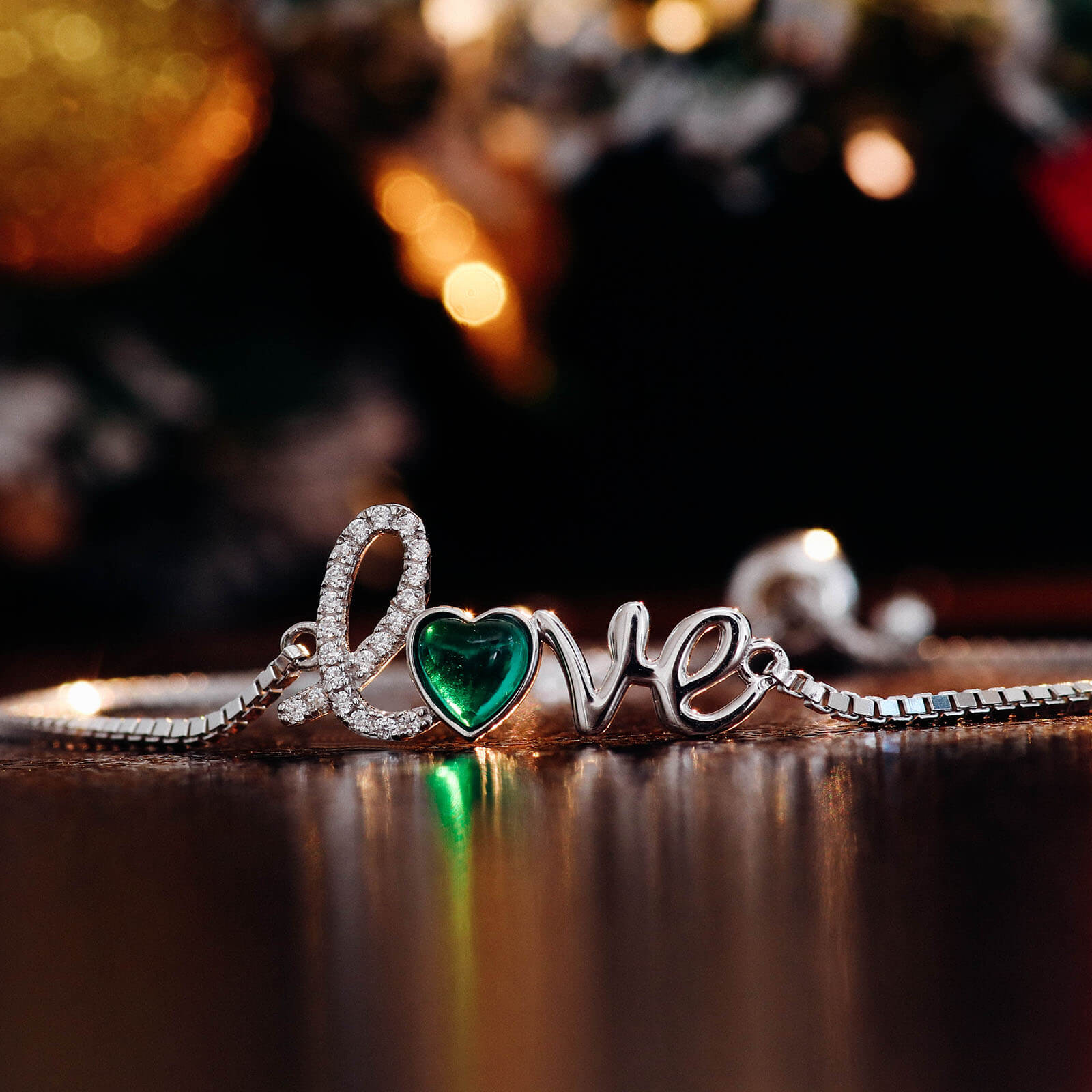 Love Pendant Lab Created Emerald Bracelet in Sterling Silver 