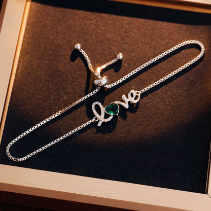 Love Pendant Lab Created Emerald Bracelet in Sterling Silver