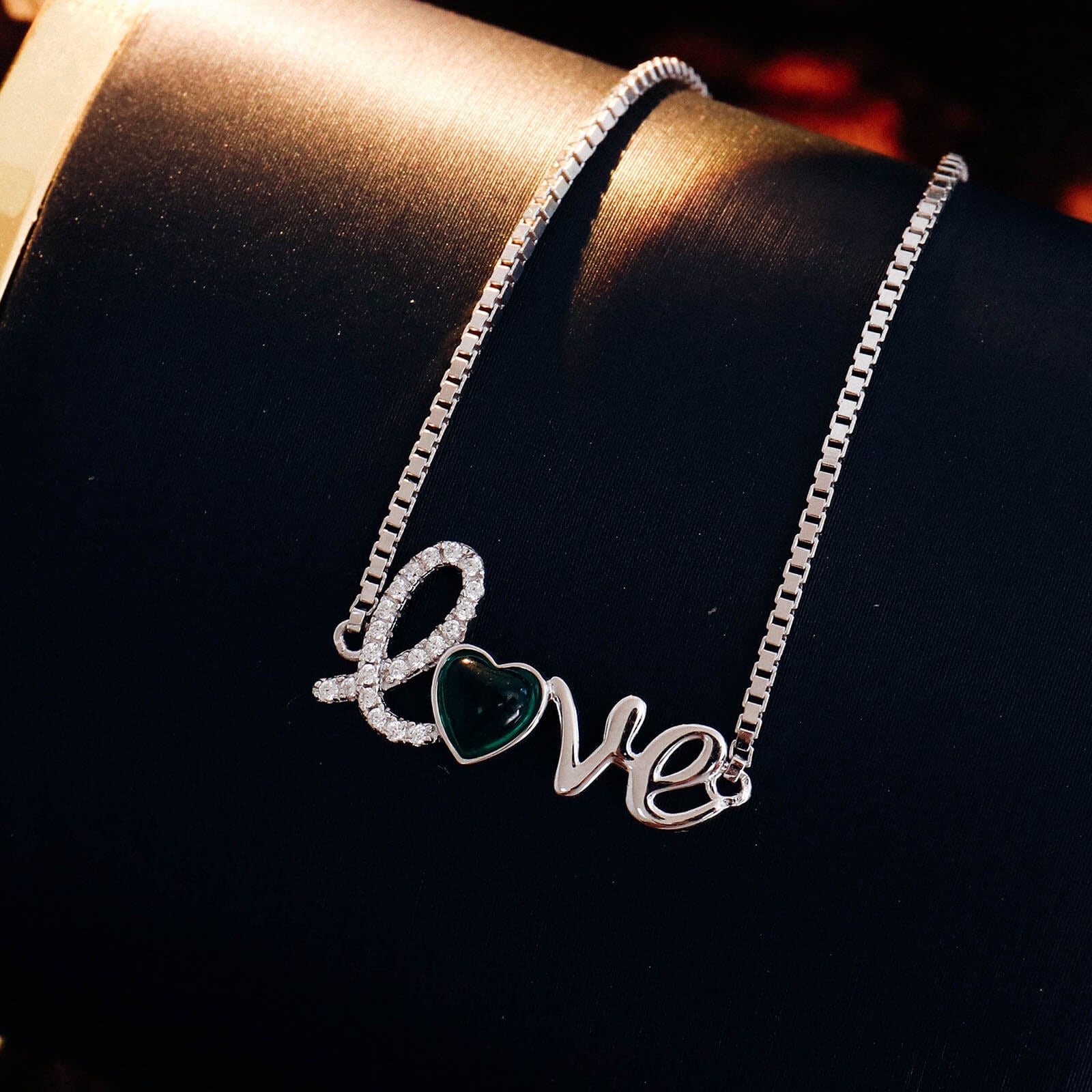 Love Pendant Lab Created Emerald Bracelet in Sterling Silver