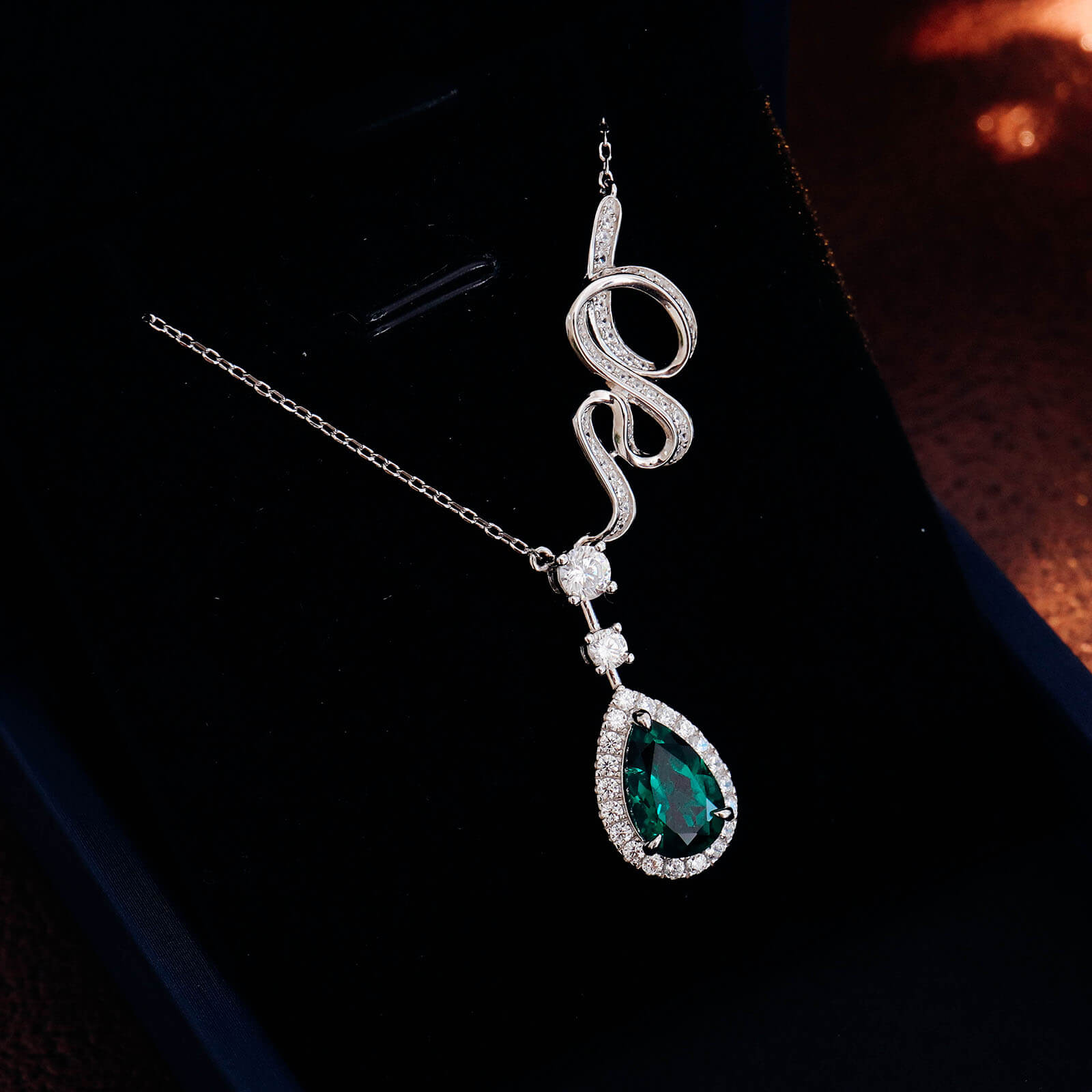 Ribbon Pear Lab Created Emerald Necklace in Sterling Silver 