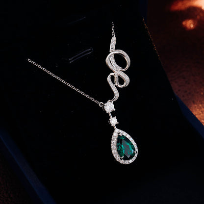 Ribbon Pear Lab Created Emerald Necklace in Sterling Silver 