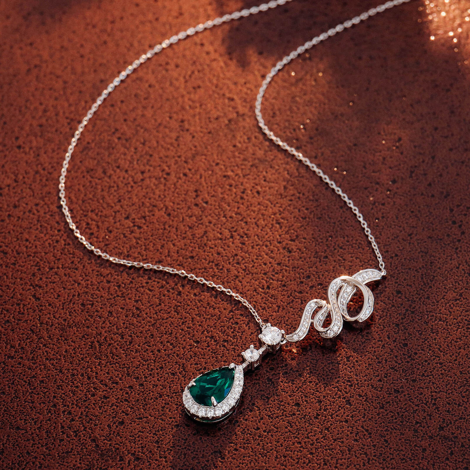 Ribbon Pear Lab Created Emerald Necklace in Sterling Silver side