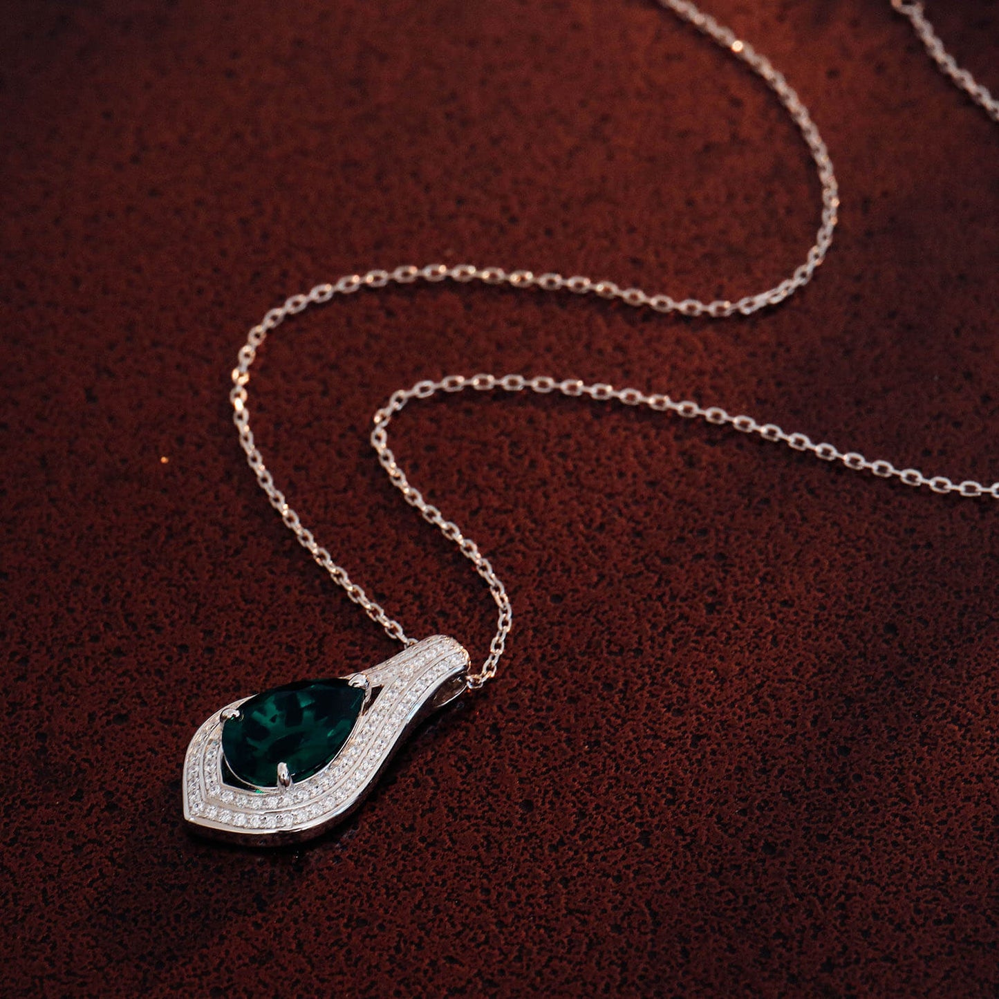 Luxury Pear Lab Created Emerald Necklace in Sterling Silver side