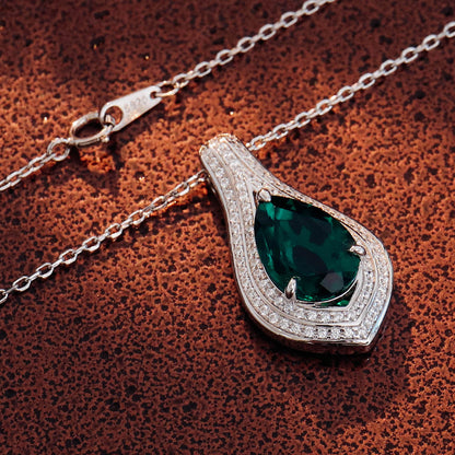 Luxury Pear Lab Created Emerald Necklace in Sterling Silver pendant