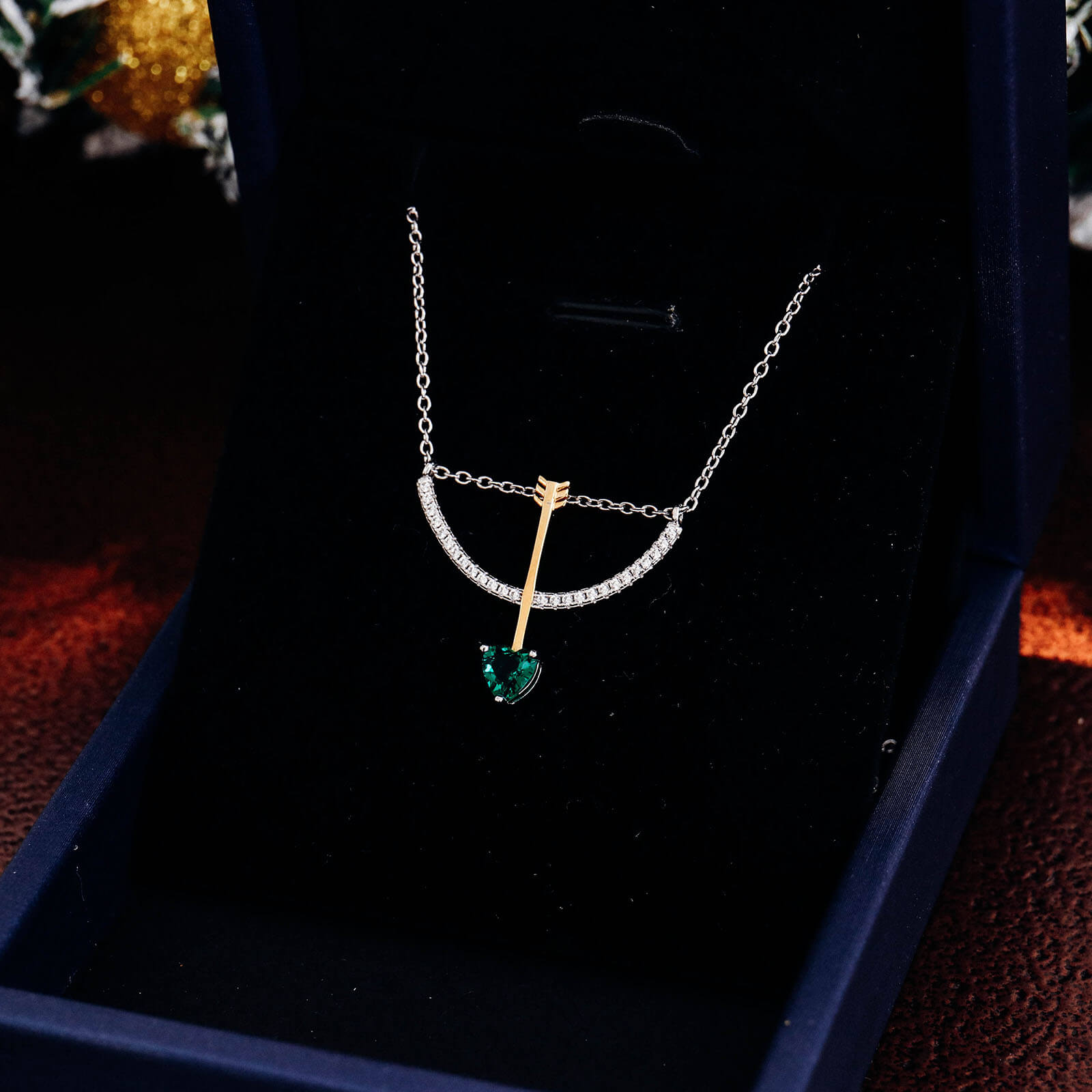 Cupid's Arrow Lab Create Emerald Necklace in Sterling Silver 