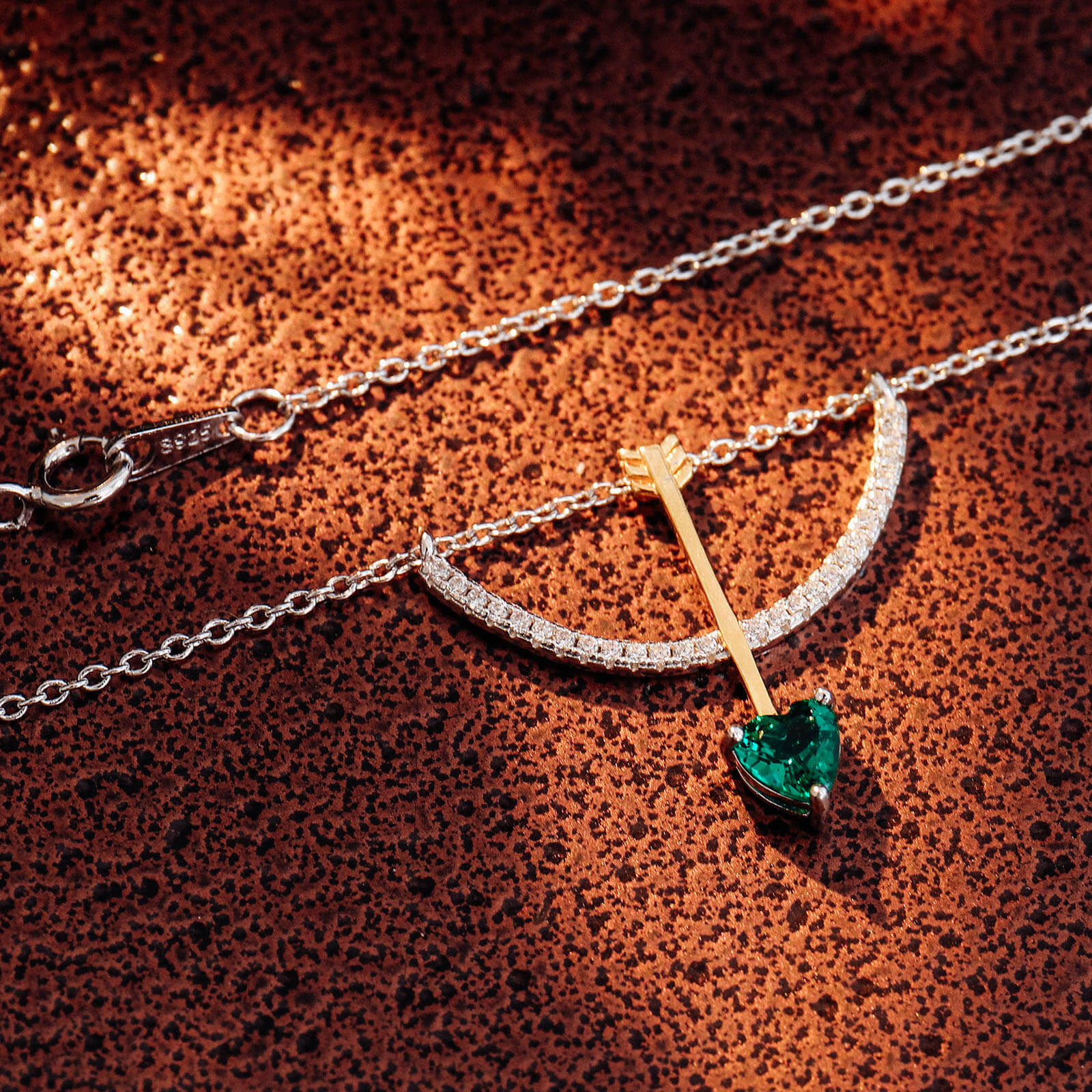 Cupid's Arrow Lab Create Emerald Necklace in Sterling Silver pendant