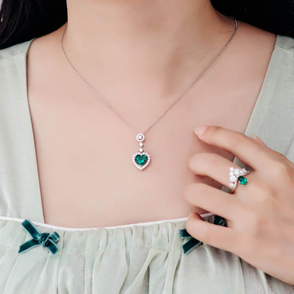 Heart Lab Created Emerald Necklace in Sterling Silver model