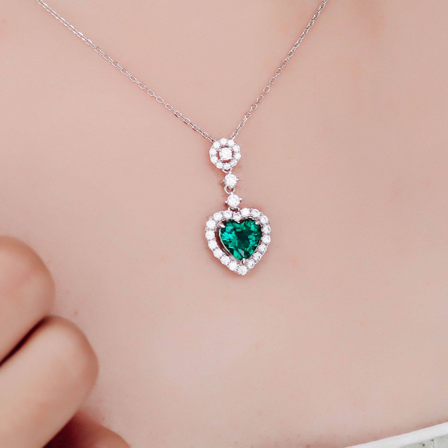 Heart Lab Created Emerald Necklace in Sterling Silver model