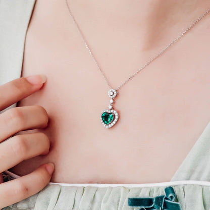 Heart Lab Created Emerald Necklace in Sterling Silver model