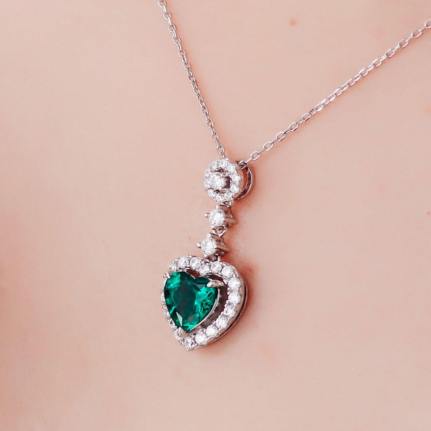 Heart Lab Created Emerald Necklace in Sterling Silver model