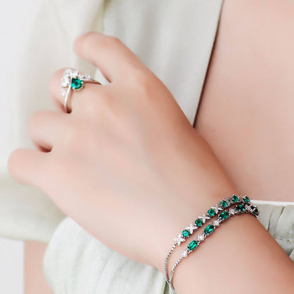 Oval and Rhombus Lab Created Emerald Bracelet in Sterling Silver model