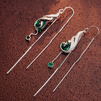 Peacock Tassel Lab Created Emerald Earrings in Sterling Silver 