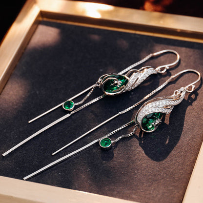 Peacock Tassel Lab Created Emerald Earrings in Sterling Silver side