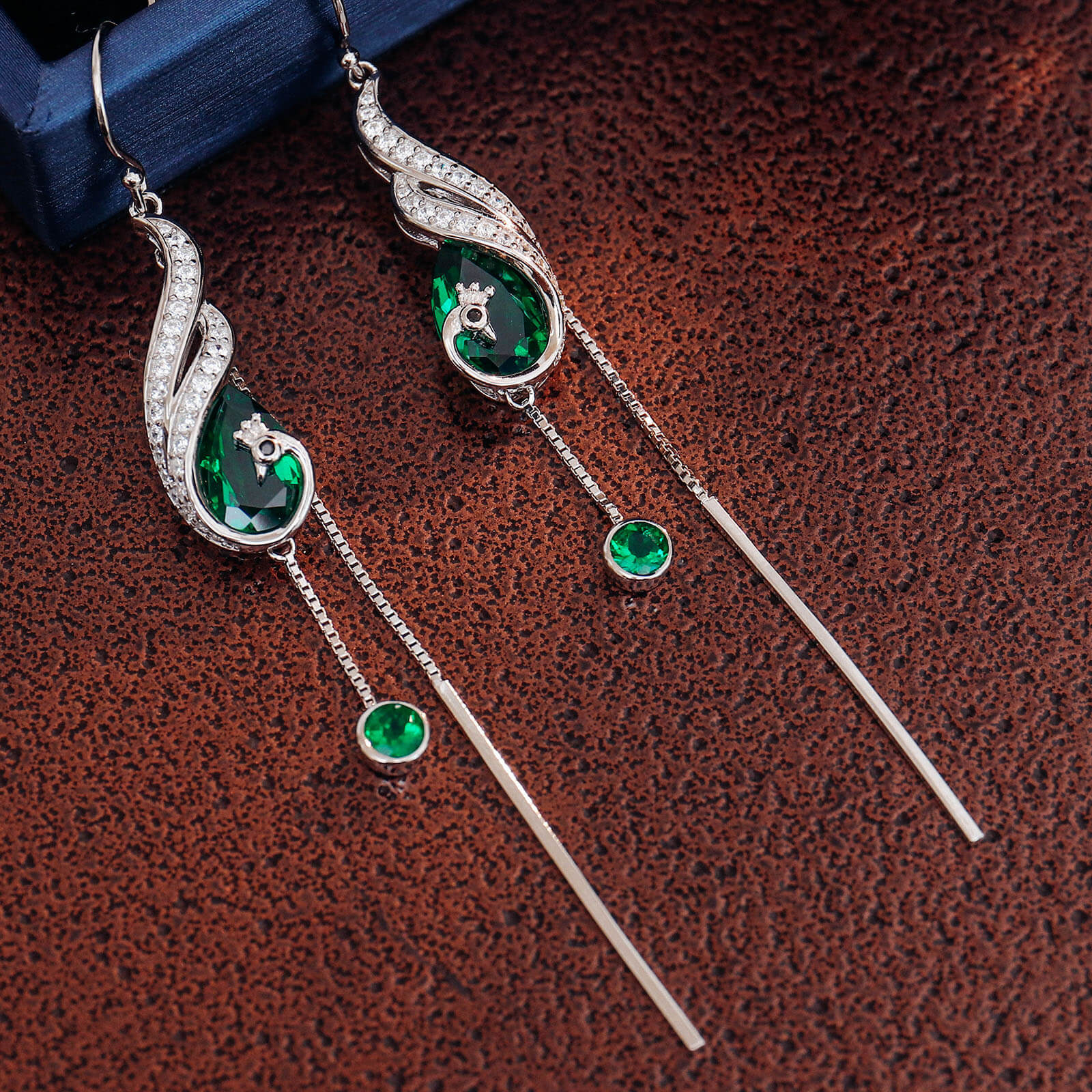 Peacock Tassel Lab Created Emerald Earrings in Sterling Silver 