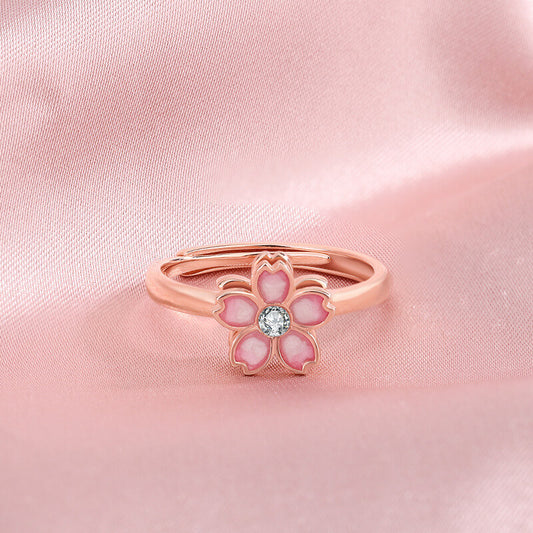 FEELIVE Creative Spinning Pink Cherry Blossom Enamel Ring