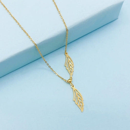 Bohemian Ethnic Style Gold Leaf Necklace in Gold Plated Sterling Silver - Feelive