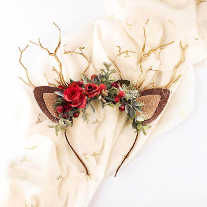 FEELIVE Glowing Simulated Reindeer Antler Rose Headband【Free Gift Box】