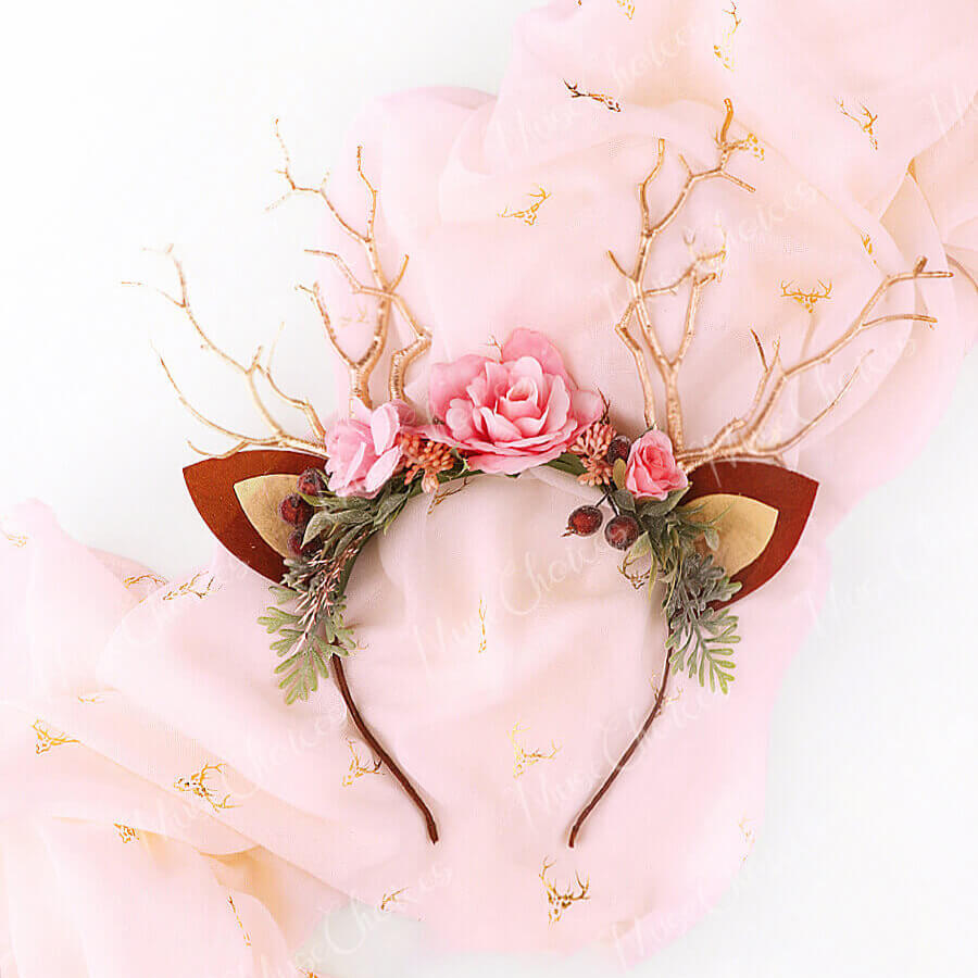 FEELIVE Glowing Simulated Reindeer Antler Pink Forest Headband【Free Gift Box】