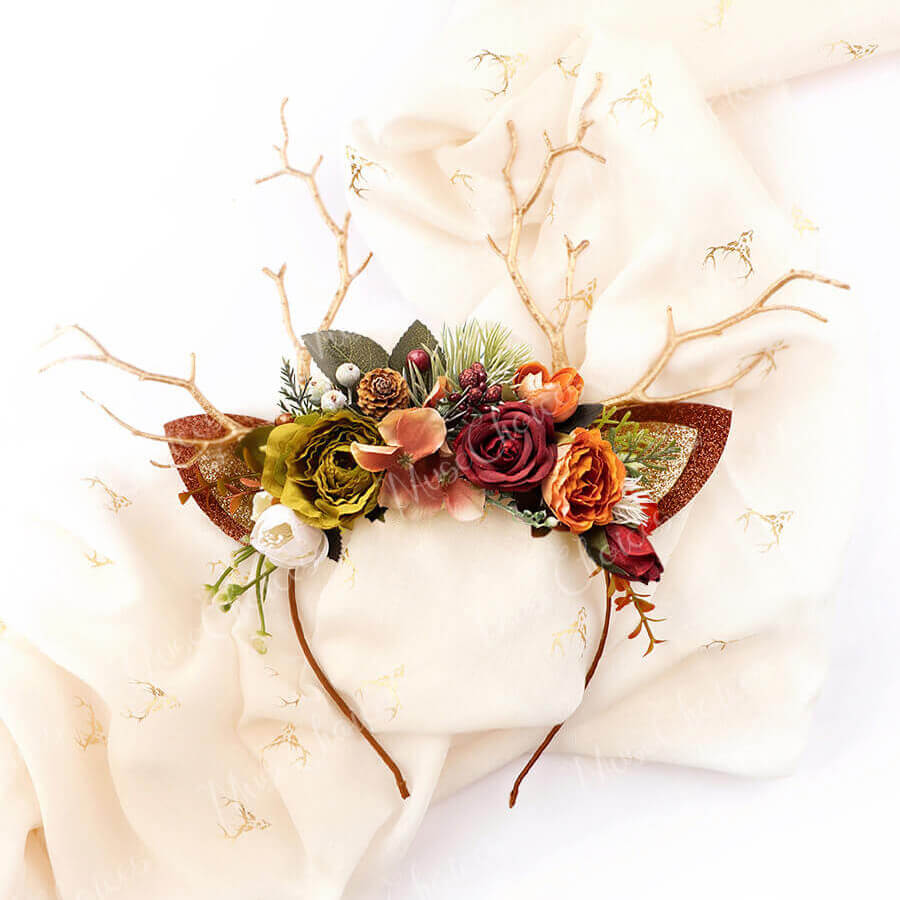 FEELIVE Glowing Simulated Reindeer Antler Sunset Color Bouquet Headband【Free Gift Box】