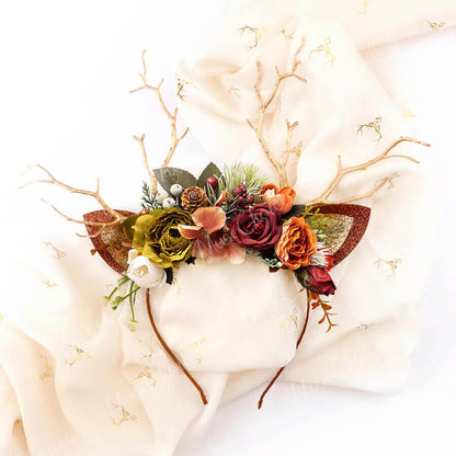 FEELIVE Glowing Simulated Reindeer Antler Sunset Color Bouquet Headband【Free Gift Box】