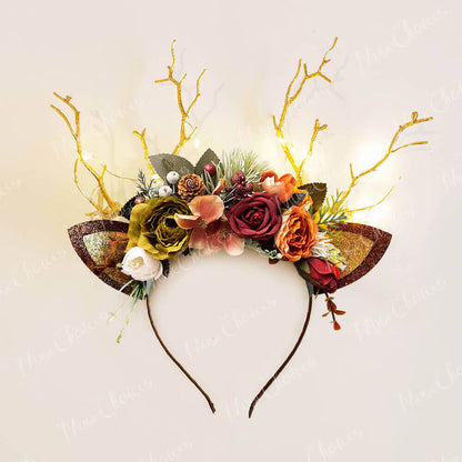 FEELIVE Glowing Simulated Reindeer Antler Sunset Color Bouquet Headband【Free Gift Box】