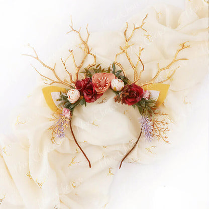 FEELIVE Glowing Simulated Reindeer Antler Flowers Lavender Headband【Free Gift Box】