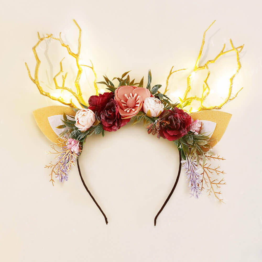 FEELIVE Glowing Simulated Reindeer Antler Flowers Lavender Headband【Free Gift Box】