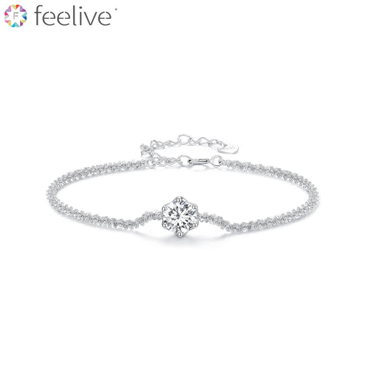 Solitaire Moissanite Fancy Chain Bracelet in Sterling Silver - Feelive