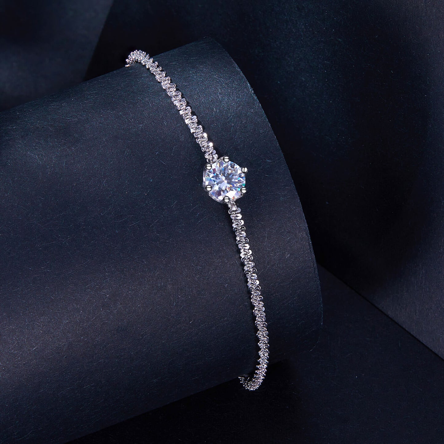 Solitaire Moissanite Fancy Chain Bracelet in Sterling Silver 