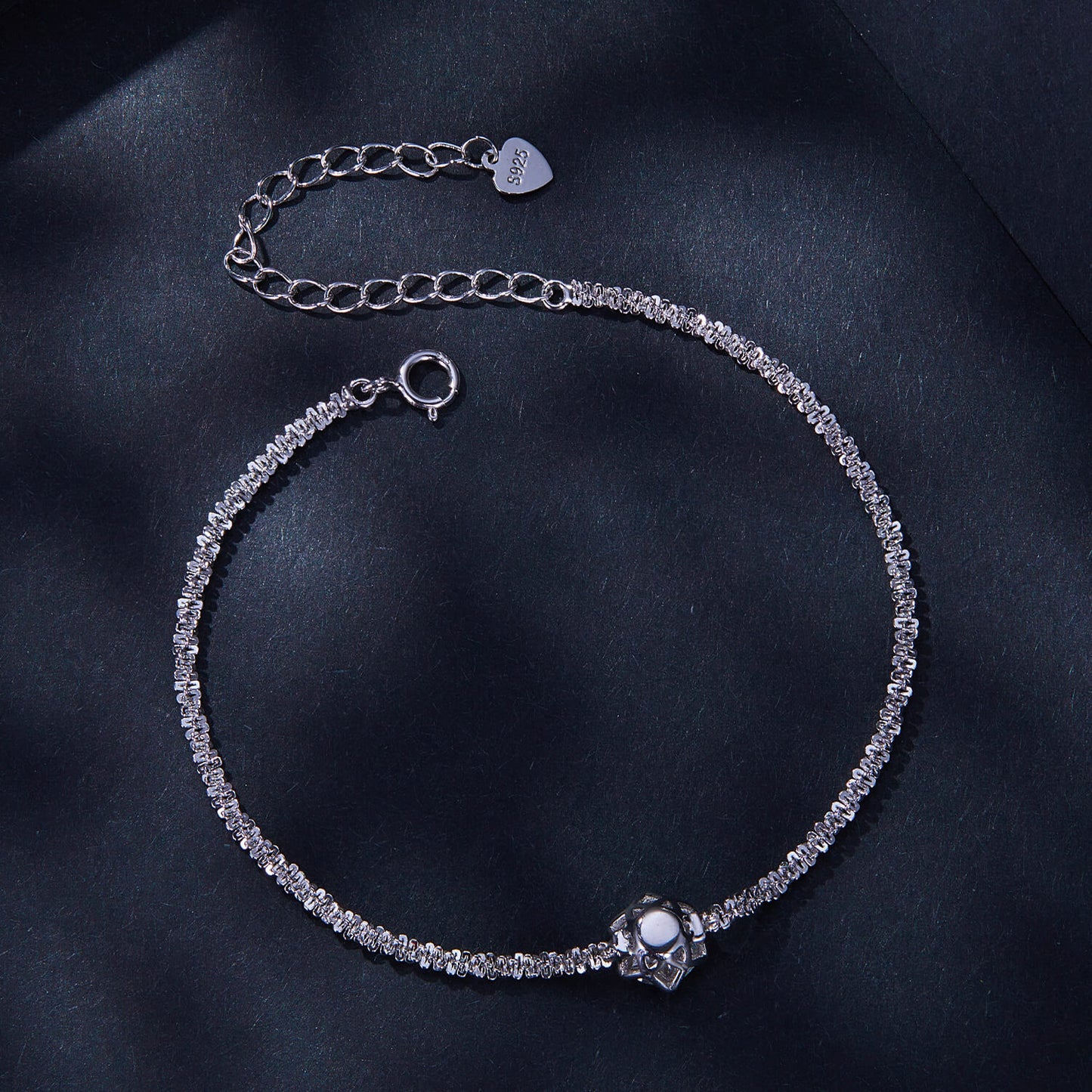 Solitaire Moissanite Fancy Chain Bracelet in Sterling Silver back