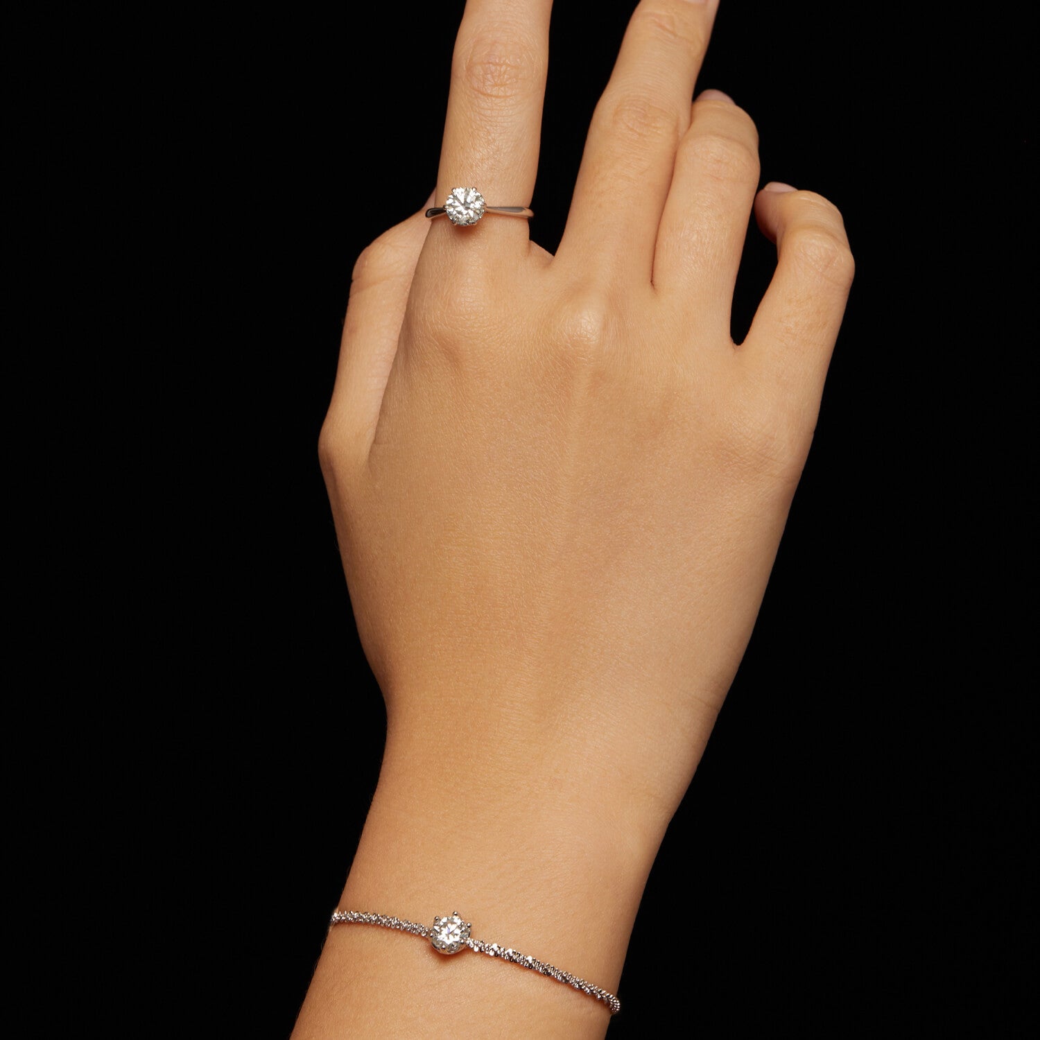 Solitaire Moissanite Fancy Chain Bracelet in Sterling Silver model