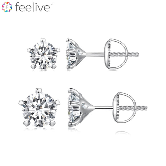 Classic Green Moissanite 5 Prong Set Earrings in Sterling Silver - Feelive