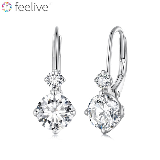 Elegant Moissanite Zirconia Earrings in Sterling Silver - Feelive