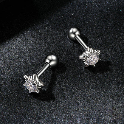 Cute Star Round-cut Moissanite Stud Earrings in Silver with Ball Back - side