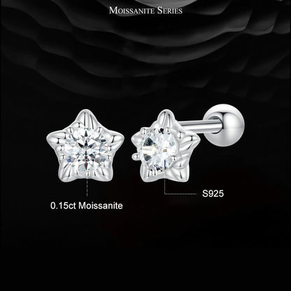 Cute Star Round-cut Moissanite Stud Earrings in Silver with Ball Back 