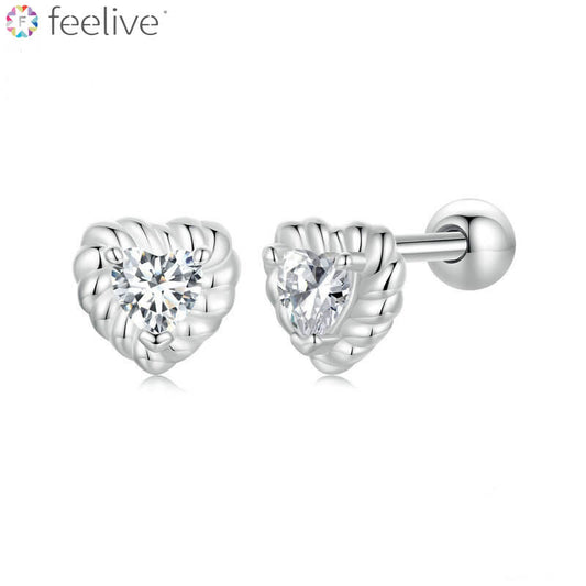 Heart-cut Moissanite Stud Earrings in Silver with ball back - Feelive