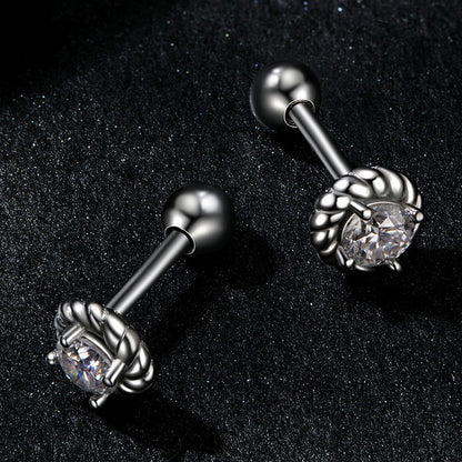 Round-cut Moissanite Stud Earrings in Silver with ball back - side