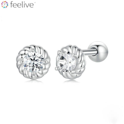 Round-cut Moissanite Stud Earrings in Silver with ball back - Feelive