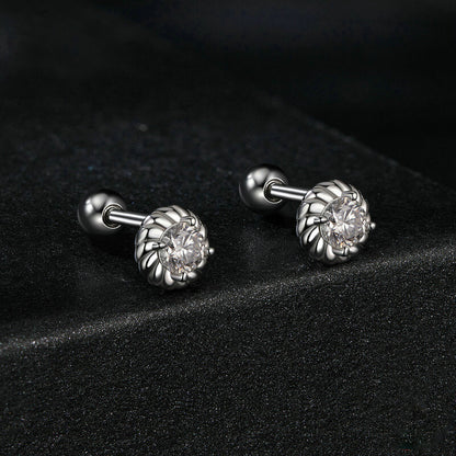 Round-cut Moissanite Stud Earrings in Silver with ball back - side