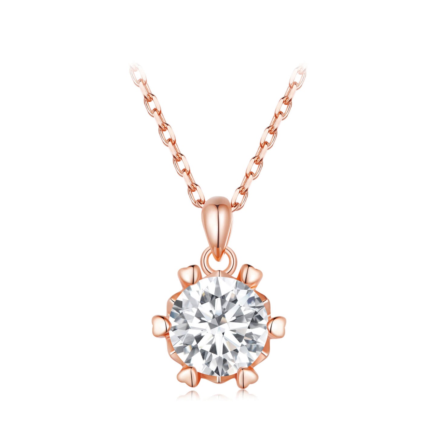 Classic Solitaire Moissanite Prong Setting Necklace in Sterling Silver rose gold