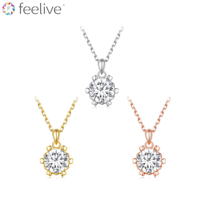 Classic Solitaire Moissanite Prong Setting Necklace in Sterling Silver - Feelive