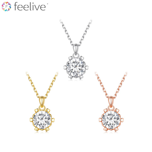 Classic Solitaire Moissanite Prong Setting Necklace in Sterling Silver - Feelive