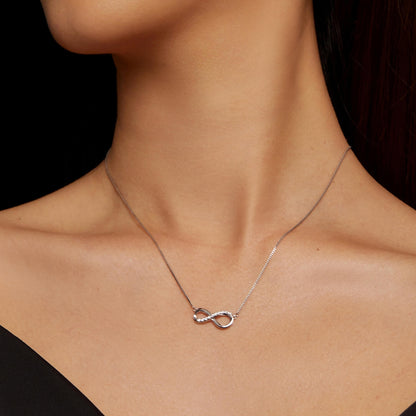 Infinity Mobius Strip Moissanite Necklace in Sterling Silver model