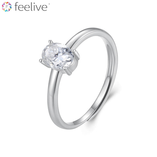 Solitaire Oval Moissanite Ring in Sterling Silver - Feelive