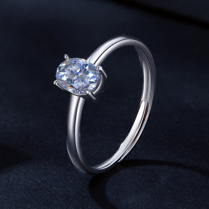 Solitaire Oval Moissanite Ring in Sterling Silver stand