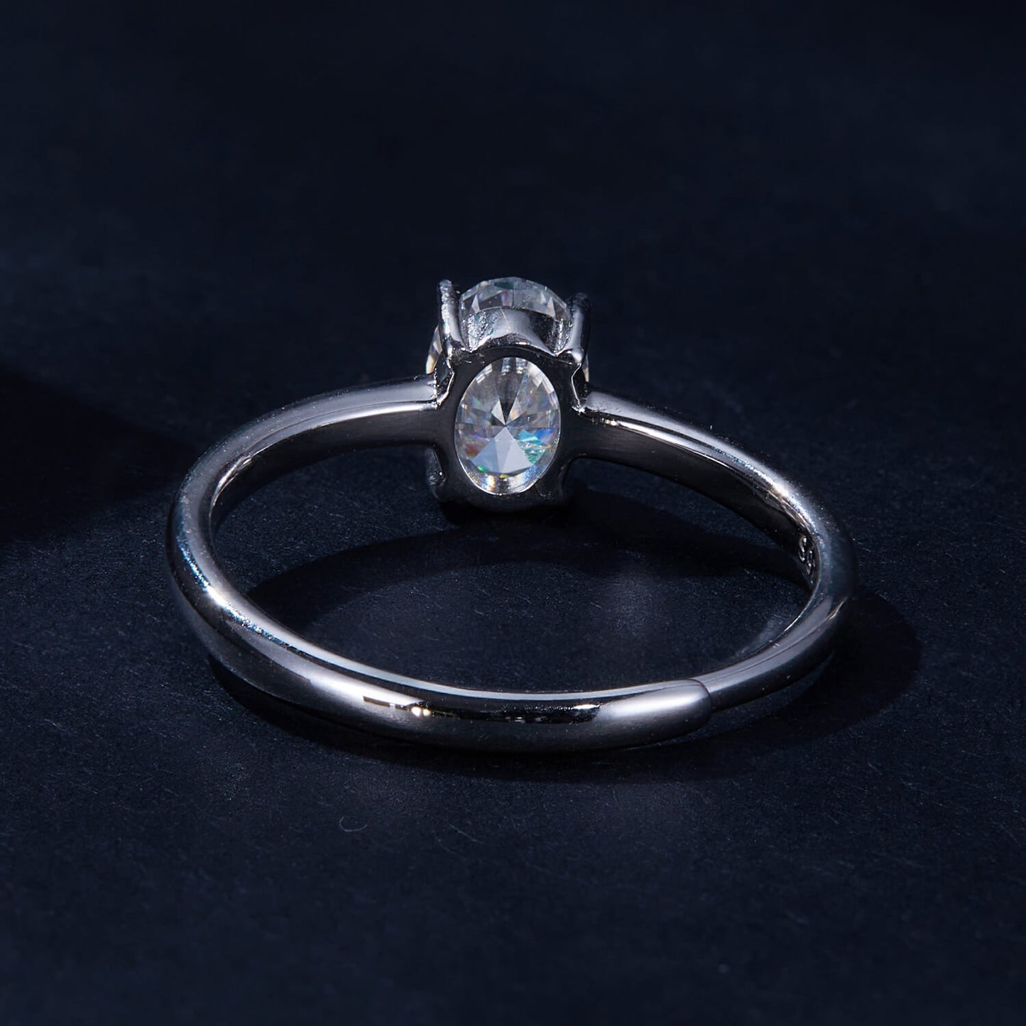 Solitaire Oval Moissanite Ring in Sterling Silver back