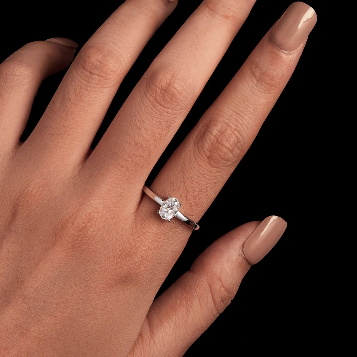 Solitaire Oval Moissanite Ring in Sterling Silver model